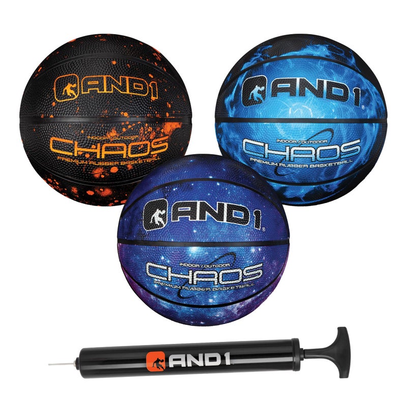 AND1 Mini Basketball 3 Pack Set for Kids (Deflated w/Pump Included): - Size 3 7-Inch Premium Youth Size Basketballs, Easy to Grip, Made for Indoors and Outdoors - Image 1